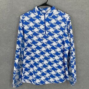 IBKUL Womens Sz L Quarter Zip Pullover Top Blue White Pattern Mesh Golf Outdoor